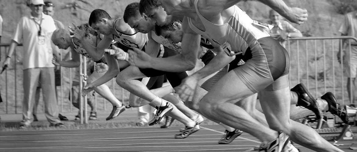 Sprinting start - black & white picture